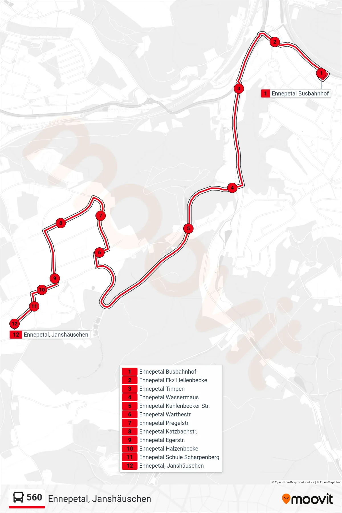 Linie 560 (Bus) Richtung Ennepetal, Janshäuschen: Route und Haltestellen auf der Karte