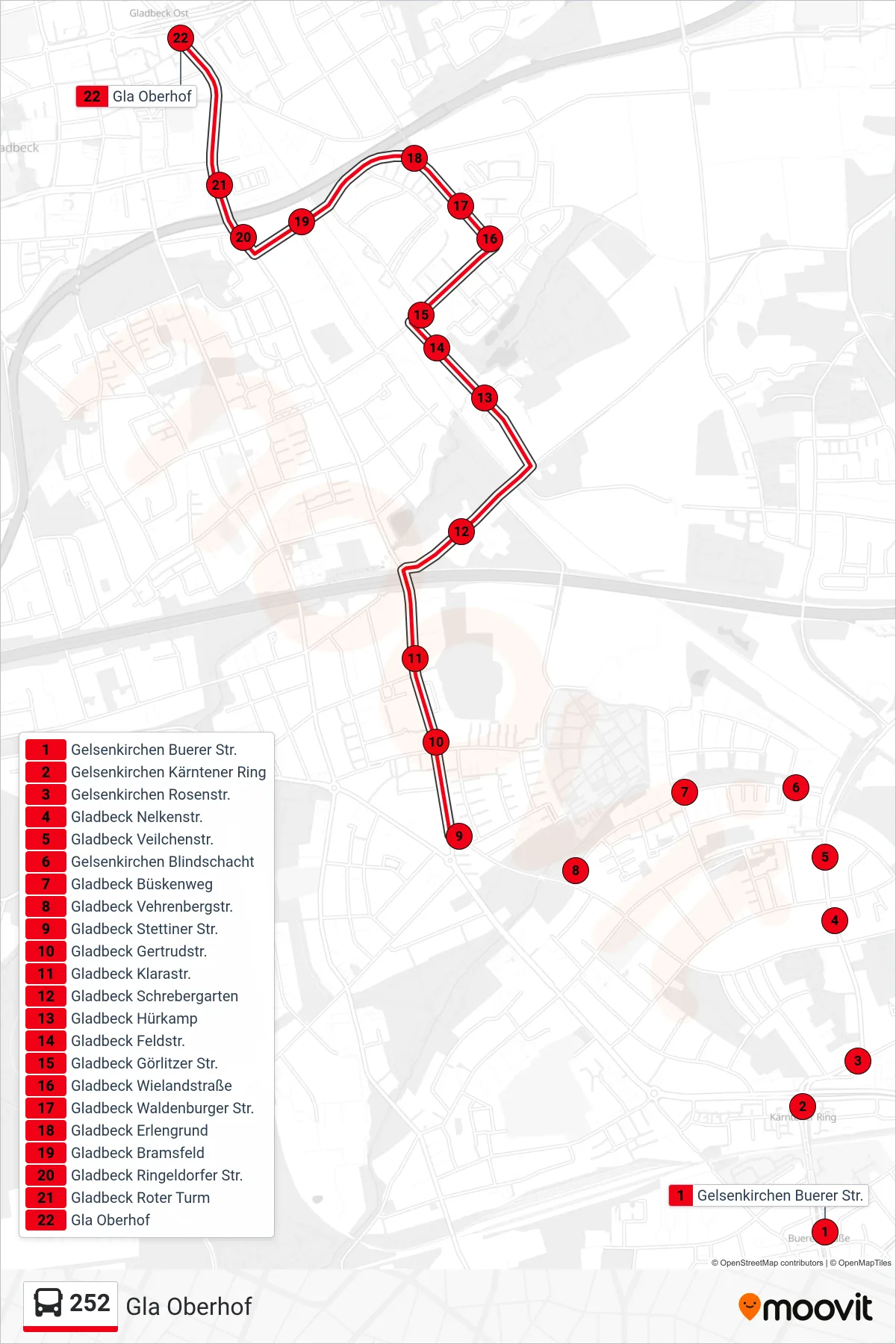 252 bus Line (Gla Oberhof) route and stops on a map