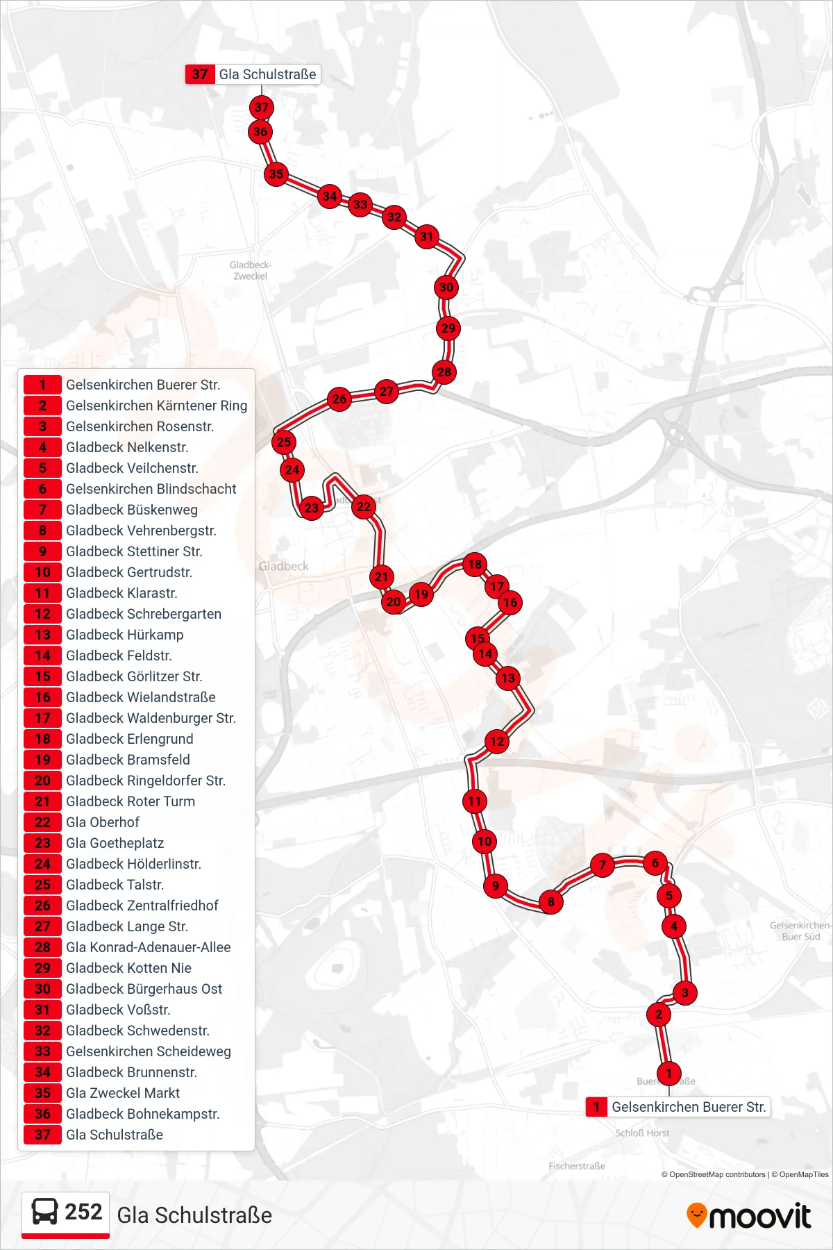 Linie 252 (Bus) Richtung Gla Schulstraße: Route und Haltestellen auf der Karte