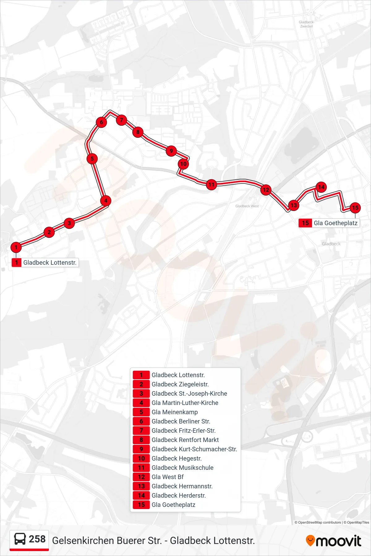 Linie 258 (Bus) Richtung Gla Goetheplatz: Route und Haltestellen auf der Karte