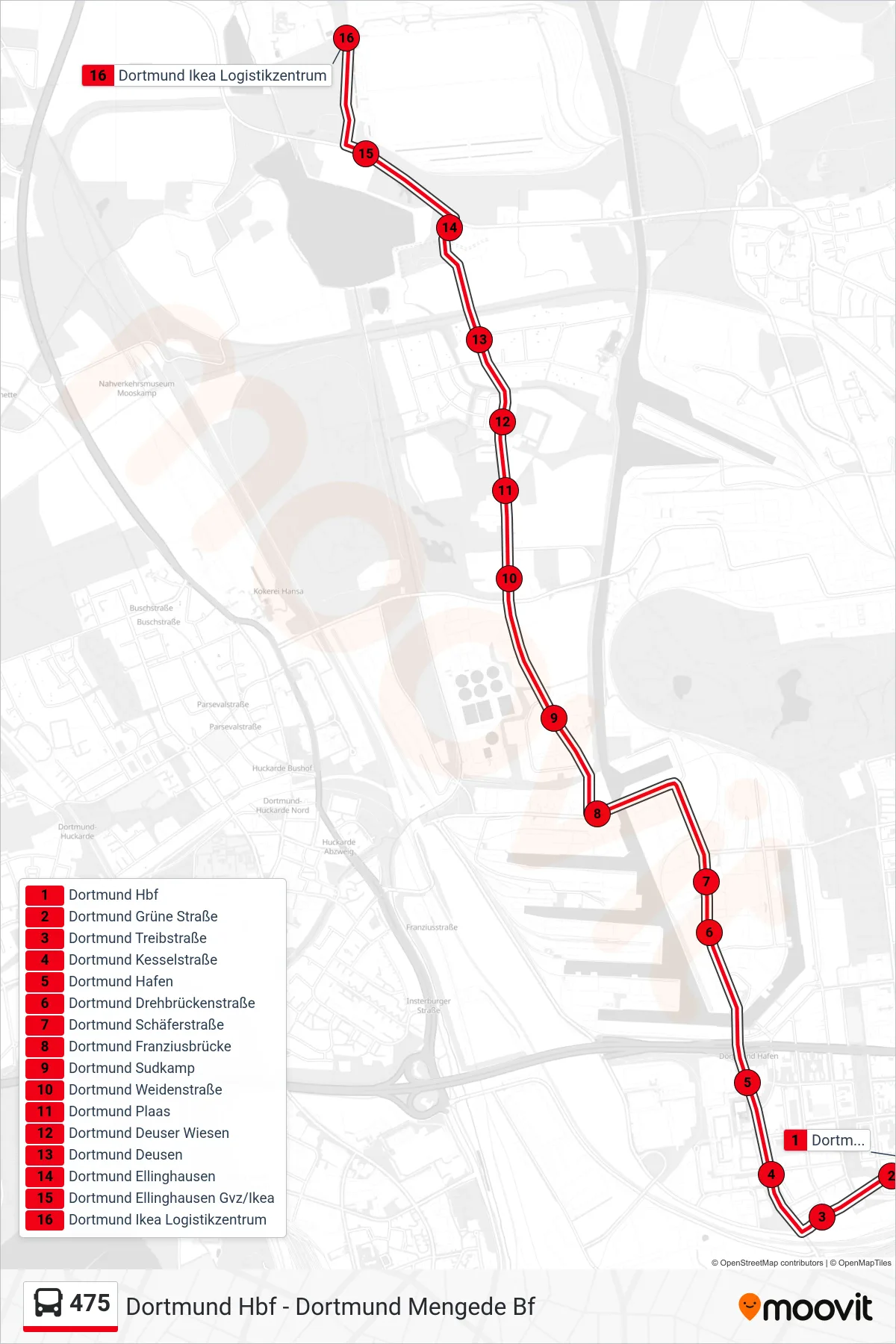 Linie 475 (Bus) Richtung Dortmund Ikea Logistikzentrum: Route und Haltestellen auf der Karte