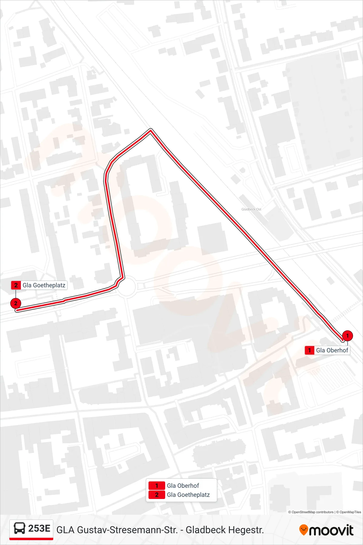 Linie 253E (Bus) Richtung Gla Goetheplatz: Route und Haltestellen auf der Karte
