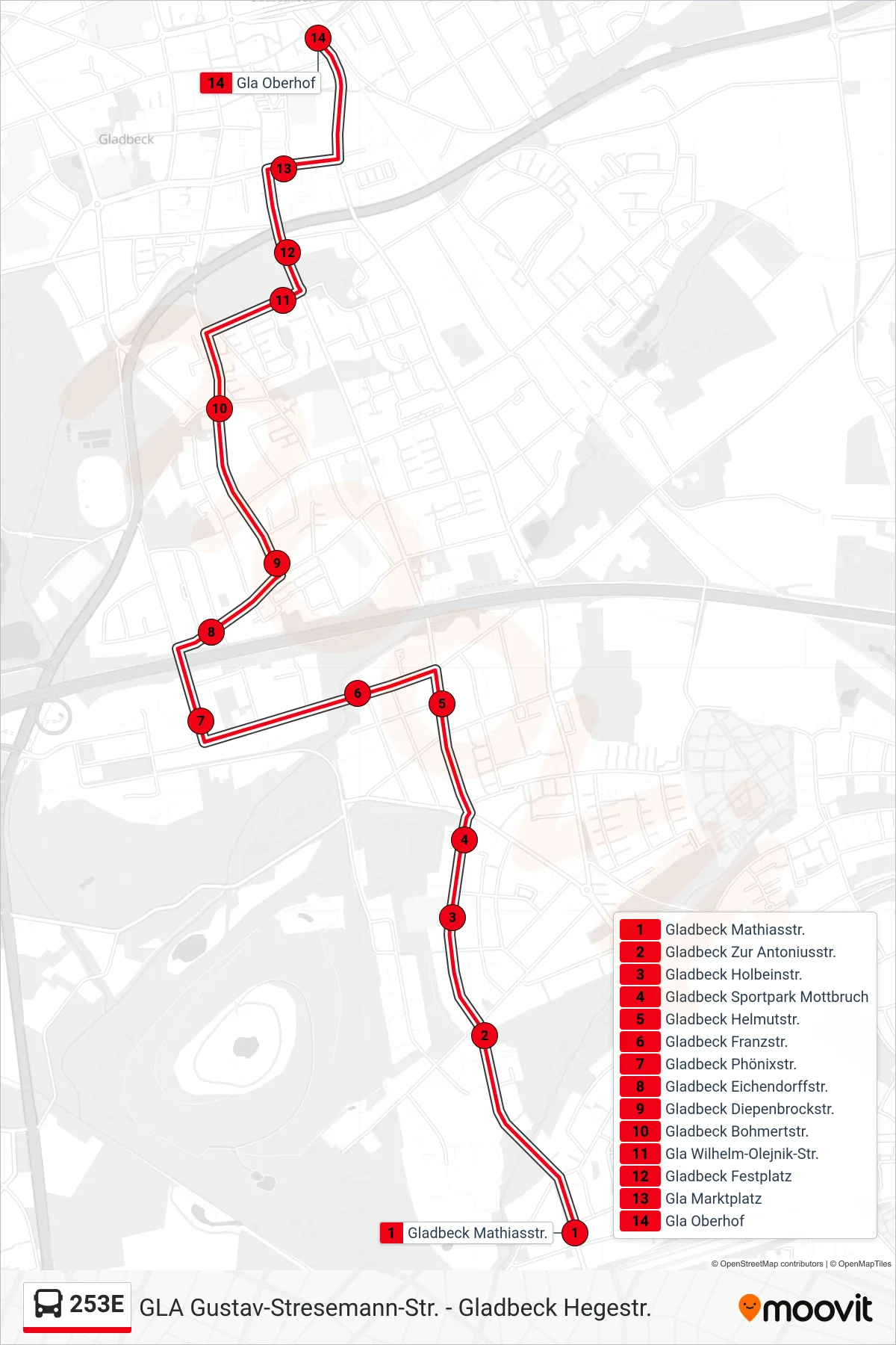Linie 253E (Bus) Richtung Gla Oberhof: Route und Haltestellen auf der Karte