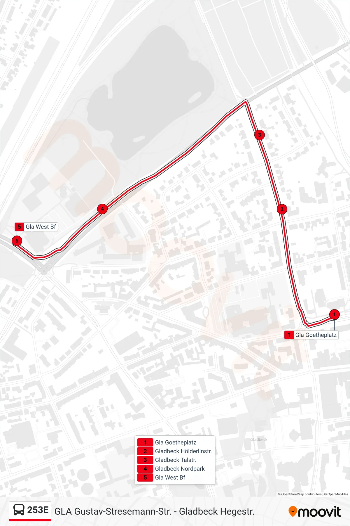 Linie 253E (Bus) Richtung Gla West Bf: Route und Haltestellen auf der Karte