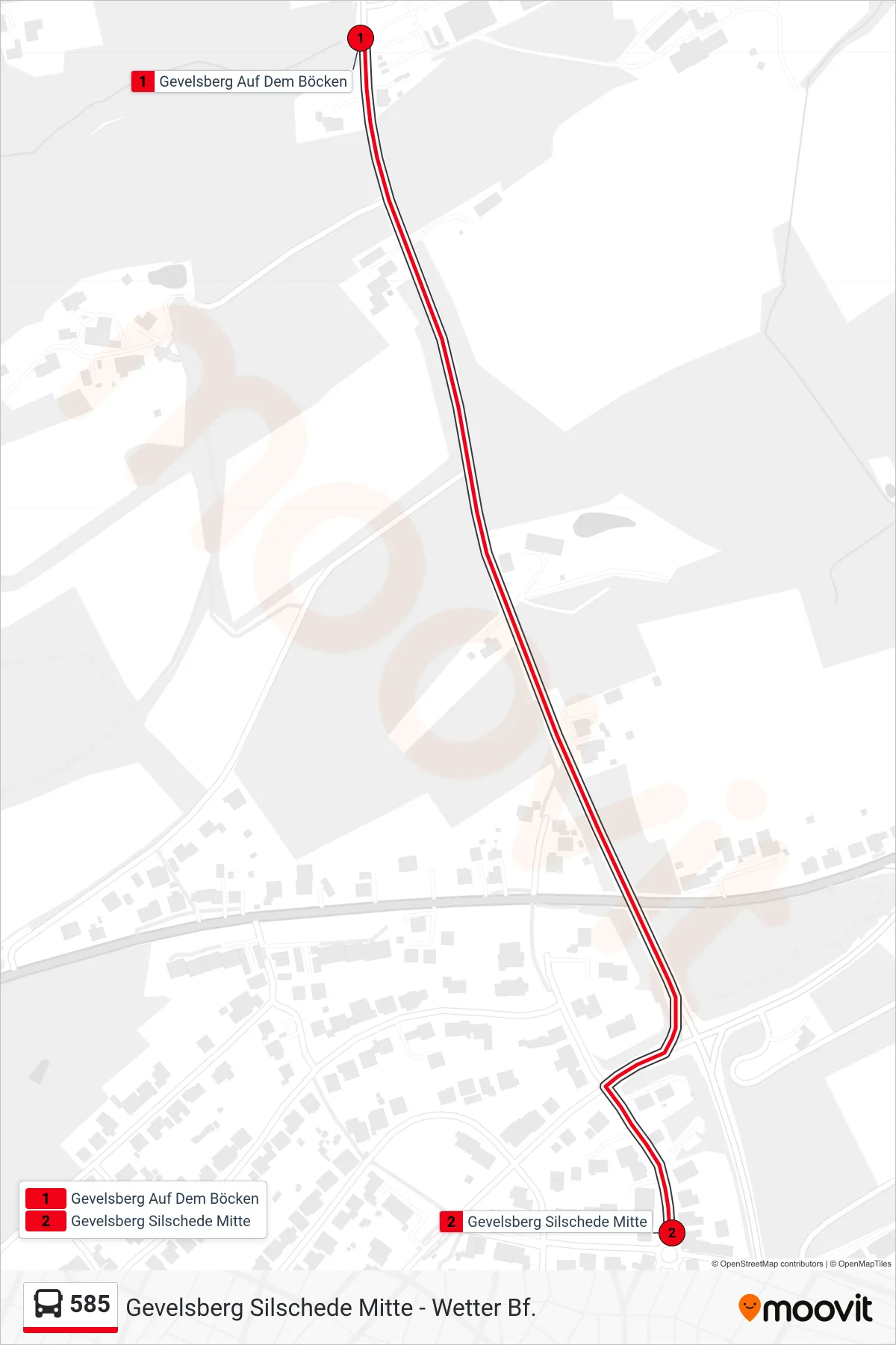 Linie 585 (Bus) Richtung Gevelsberg Silschede Mitte: Route und Haltestellen auf der Karte