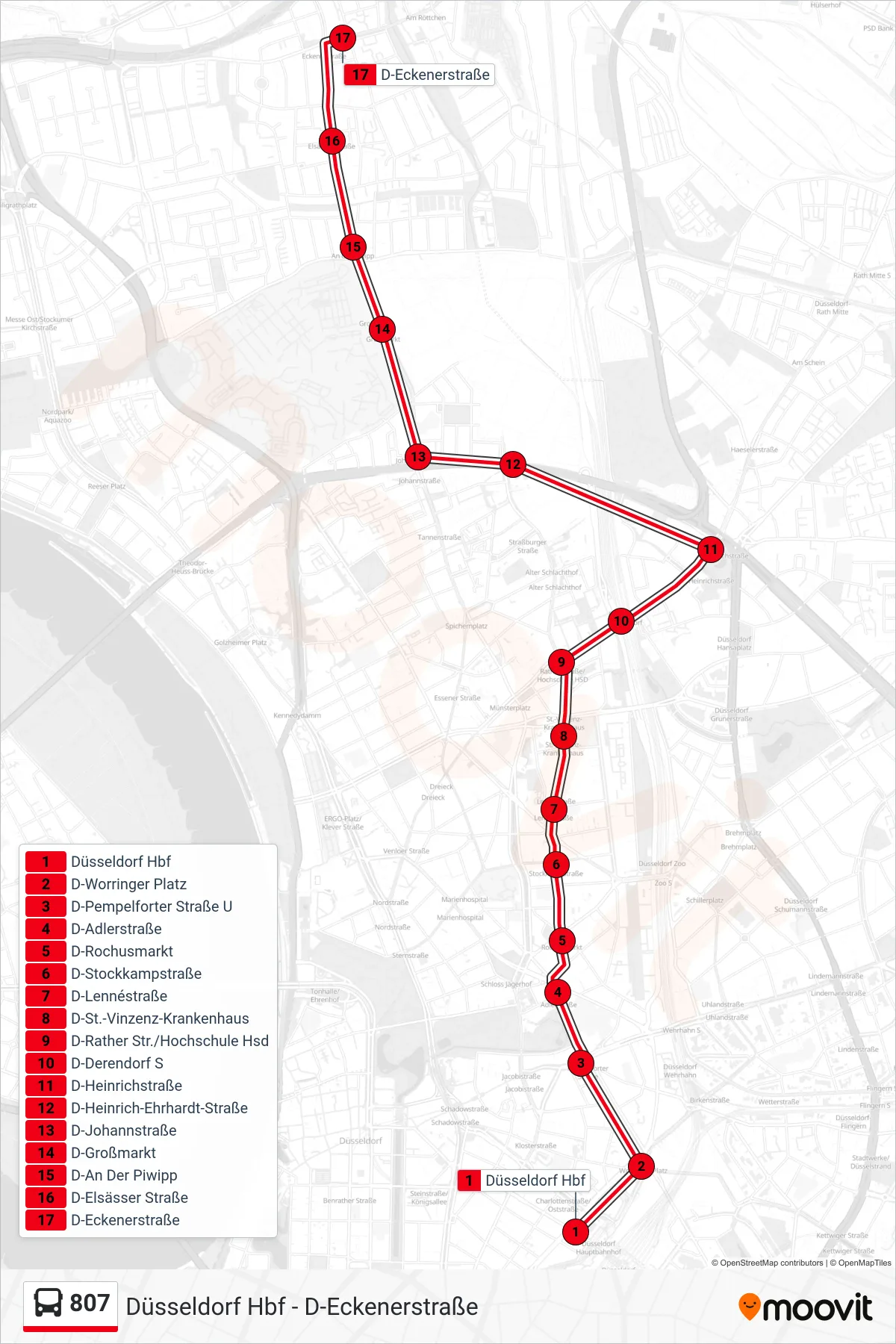 Linie 807 (Bus) Richtung D-Eckenerstraße: Route und Haltestellen auf der Karte