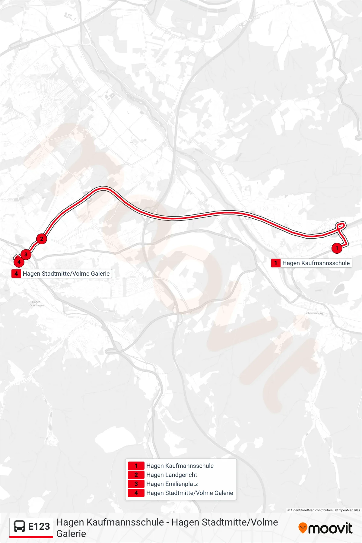 Linie E123 (Bus) Richtung Hagen Stadtmitte/Volme Galerie: Route und Haltestellen auf der Karte