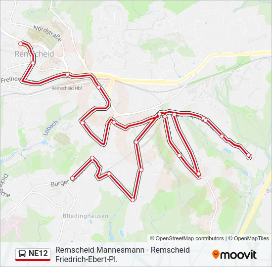 NE12 Bus Line Map
