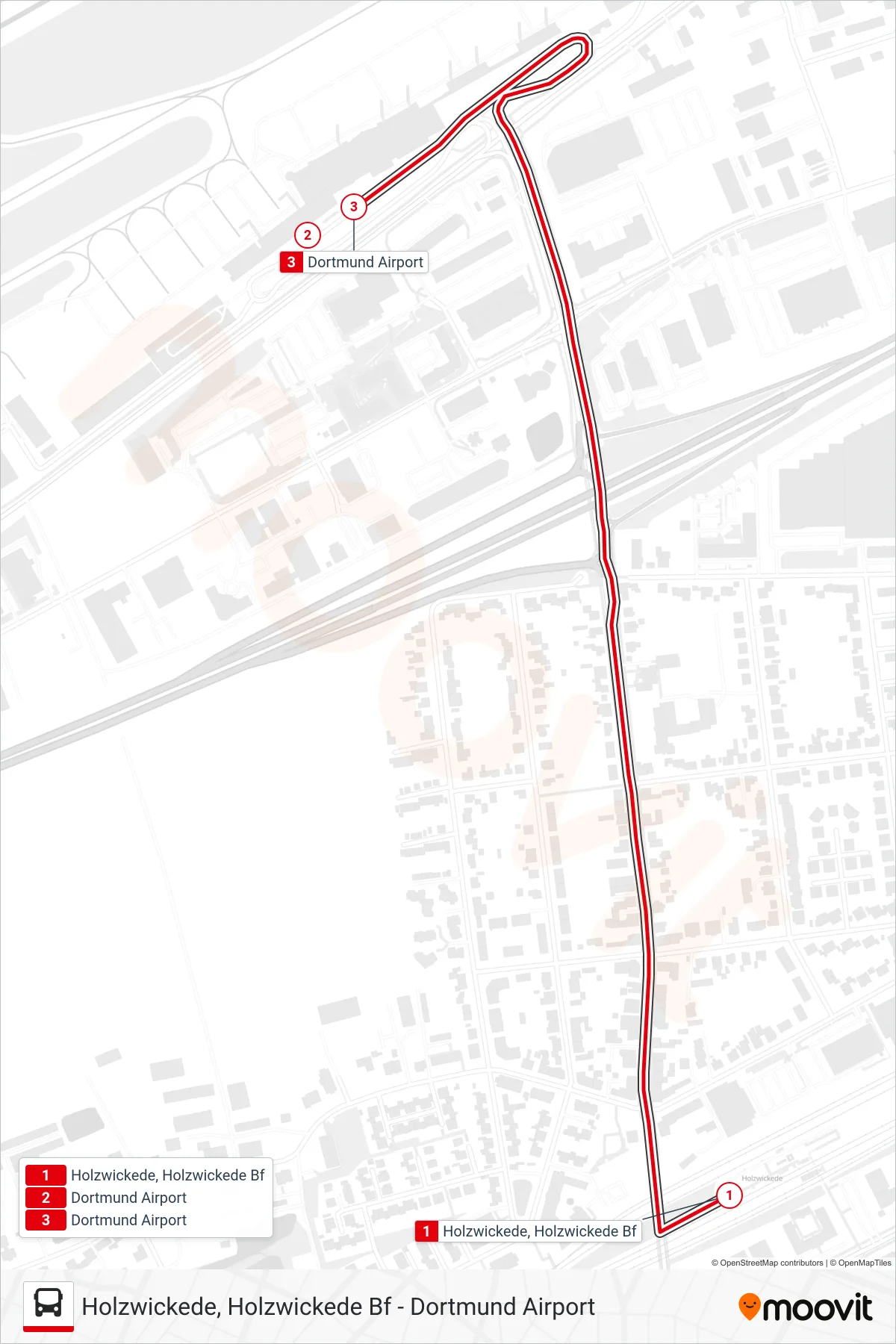 Linie AIRPORTSHUTTLE (Bus) Richtung Dortmund Airport: Route und Haltestellen auf der Karte