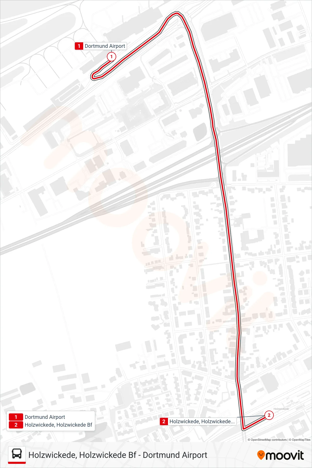 AIRPORTSHUTTLE bus Line (Holzwickede, Holzwickede Bf) route and stops on a map