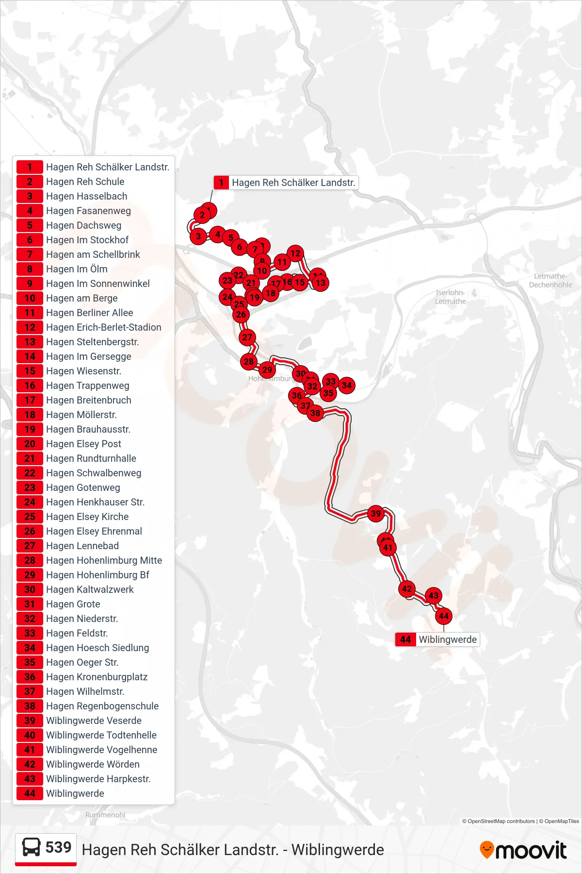 Linie 539 (Bus) Richtung Wiblingwerde: Route und Haltestellen auf der Karte