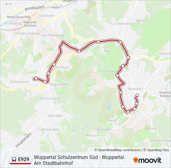 Автобус E929: карта маршрута