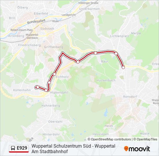 Автобус E929: карта маршрута
