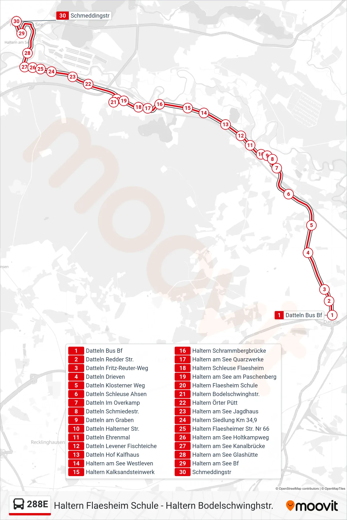 288E bus Line (Schmeddingstr) route and stops on a map