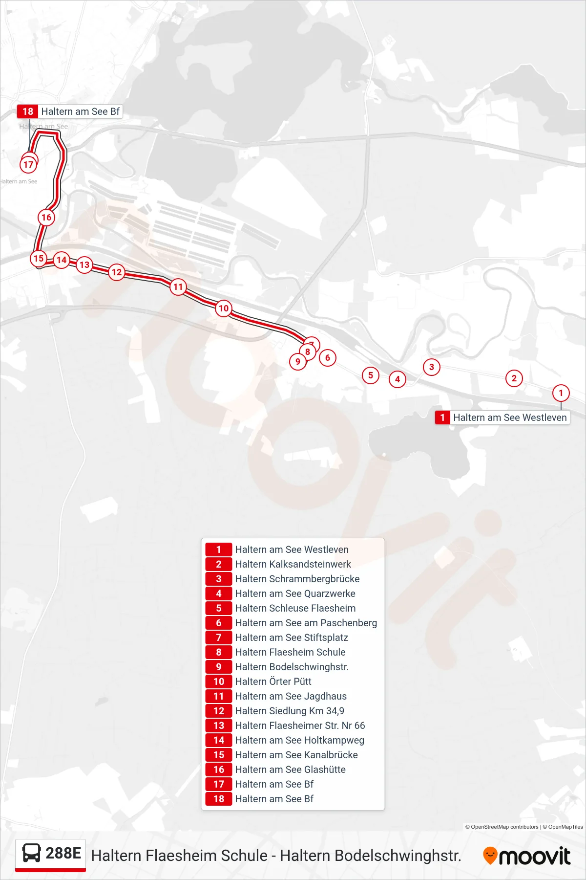 Linie 288E (Bus) Richtung Haltern am See Bf: Route und Haltestellen auf der Karte