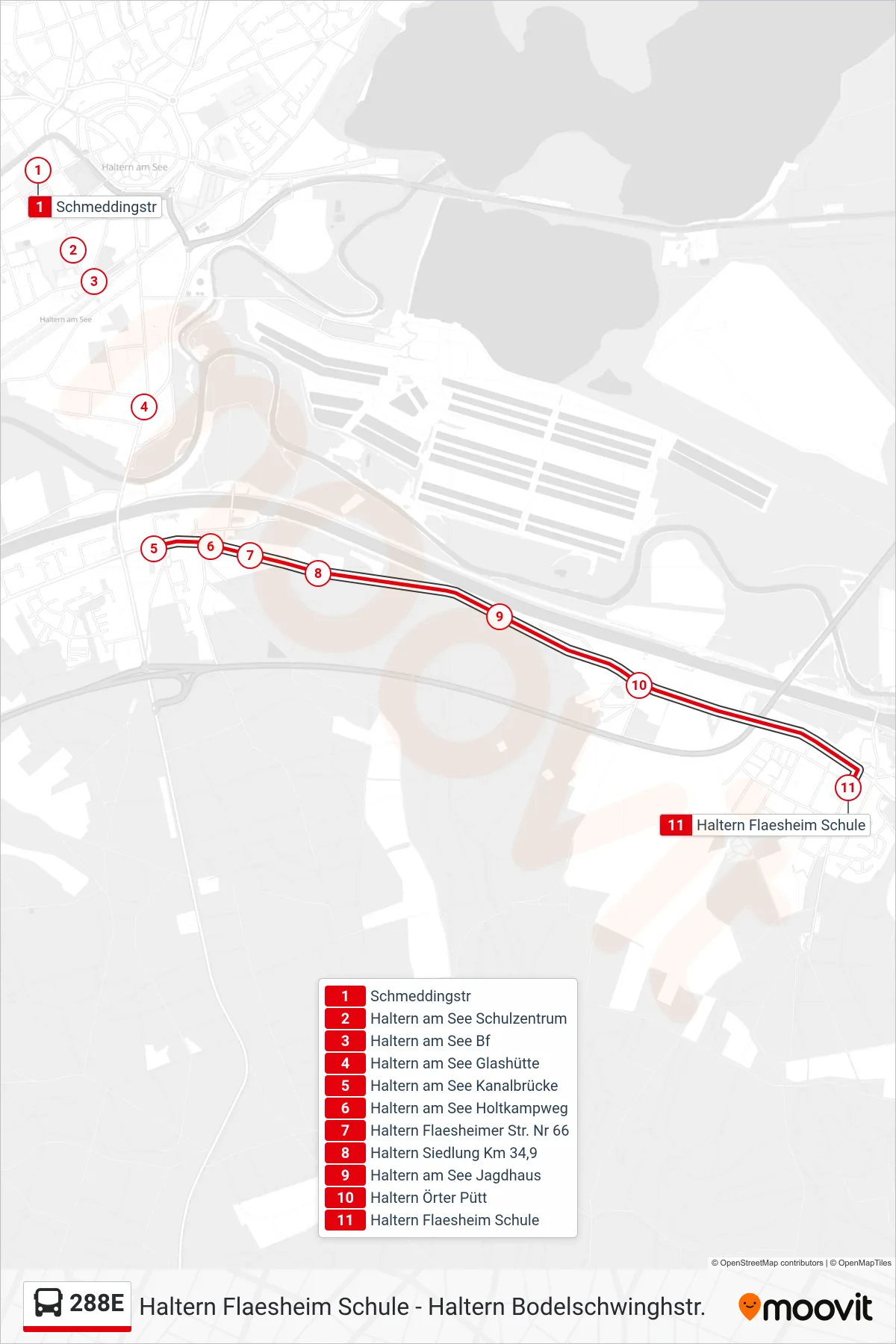 Linie 288E (Bus) Richtung Haltern Flaesheim Schule: Route und Haltestellen auf der Karte
