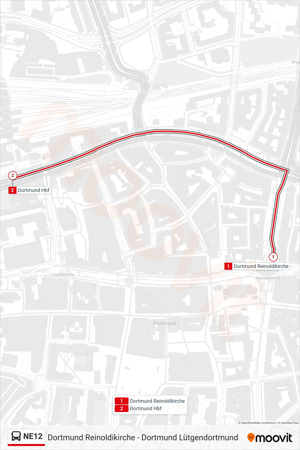 Linie NE12 (Bus) Richtung Dortmund Hbf: Route und Haltestellen auf der Karte