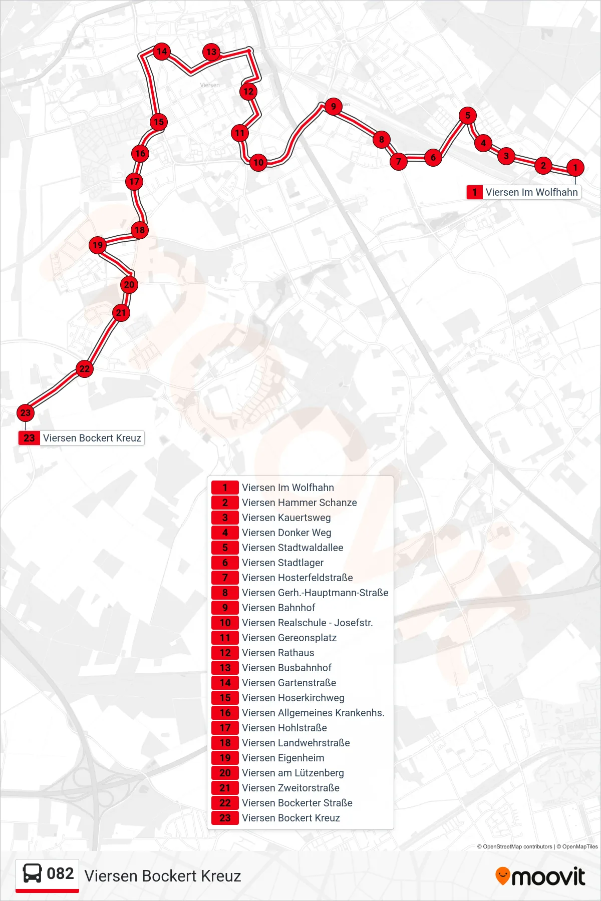 Linie 082 (Bus) Richtung Viersen Bockert Kreuz: Route und Haltestellen auf der Karte