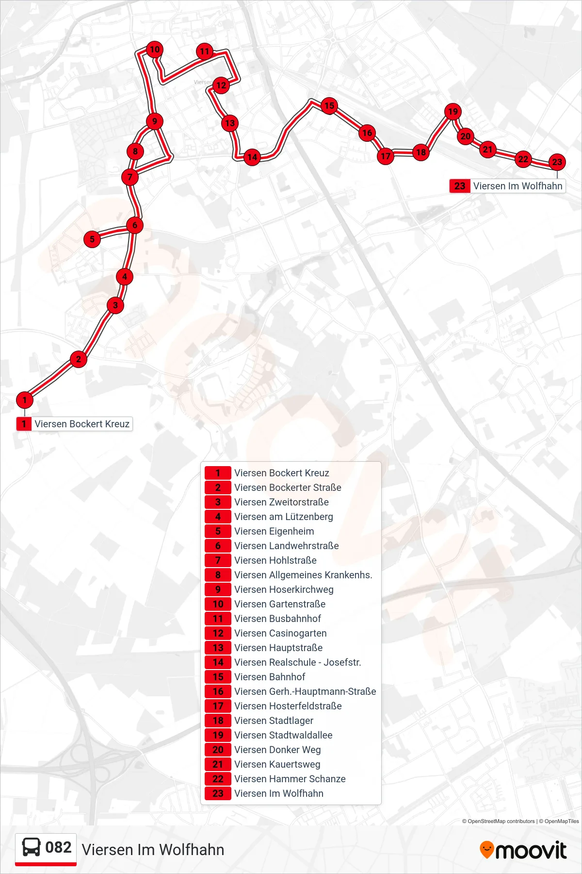 Linie 082 (Bus) Richtung Viersen Im Wolfhahn: Route und Haltestellen auf der Karte
