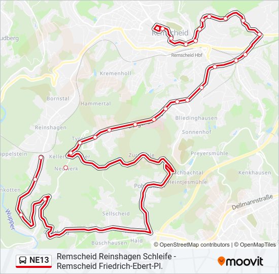 Автобус NE13: карта маршрута