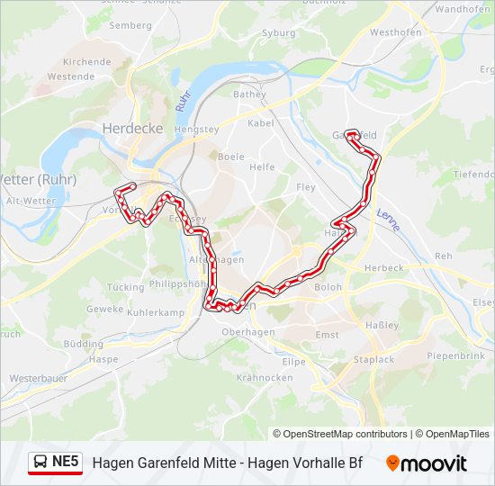 NE5 Bus Line Map