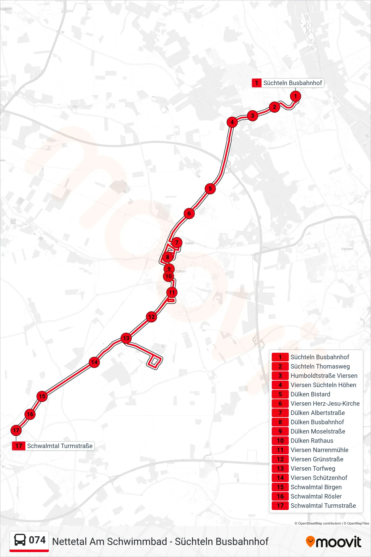 Linie 074 (Bus) Richtung Schwalmtal Turmstraße: Route und Haltestellen auf der Karte
