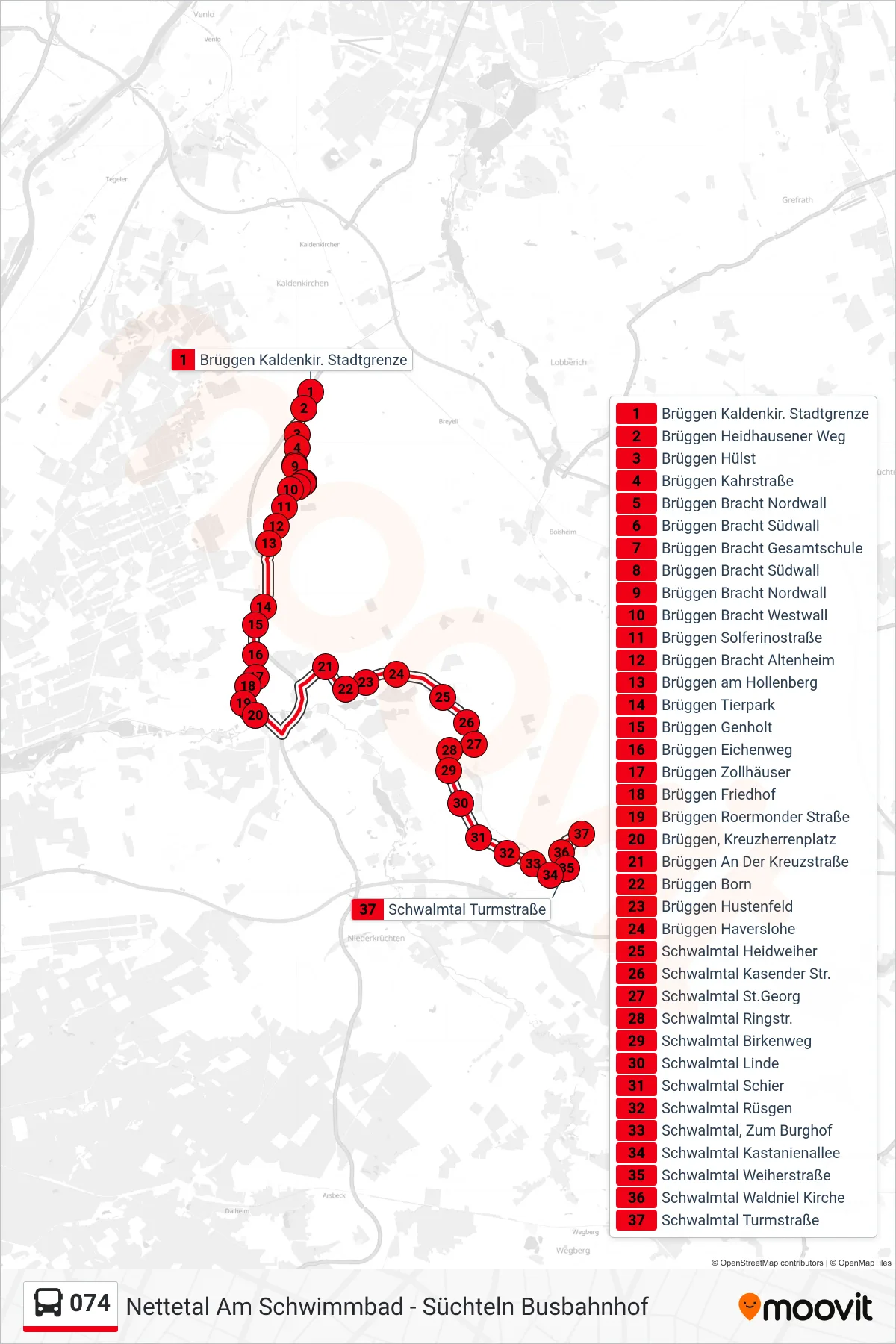 Linie 074 (Bus) Richtung Schwalmtal Turmstraße: Route und Haltestellen auf der Karte