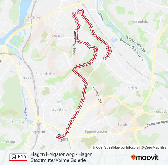 E16 Bus Line Map