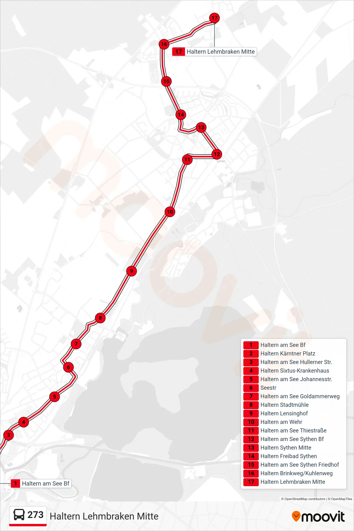 Linie 273 (Bus) Richtung Haltern Lehmbraken Mitte: Route und Haltestellen auf der Karte
