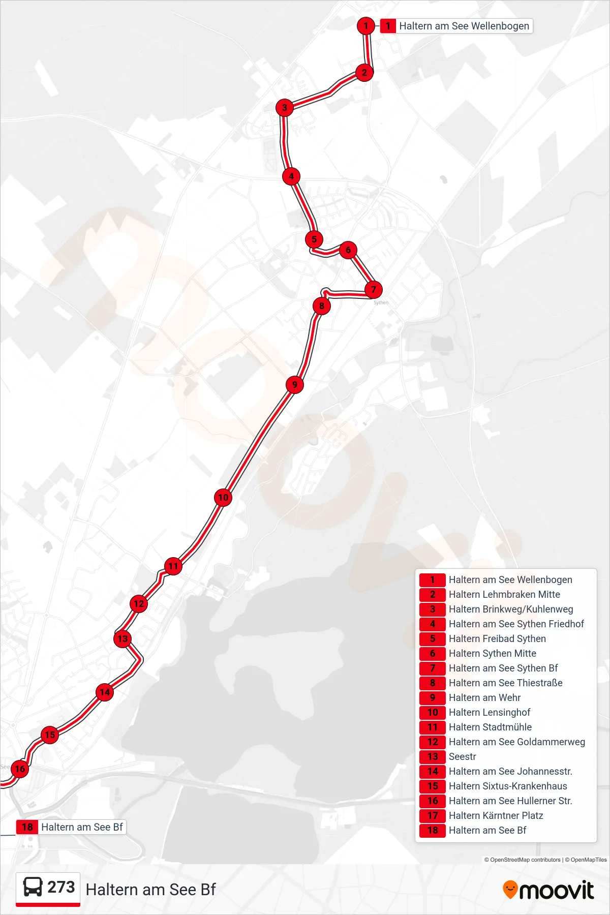 Linie 273 (Bus) Richtung Haltern am See Bf: Route und Haltestellen auf der Karte