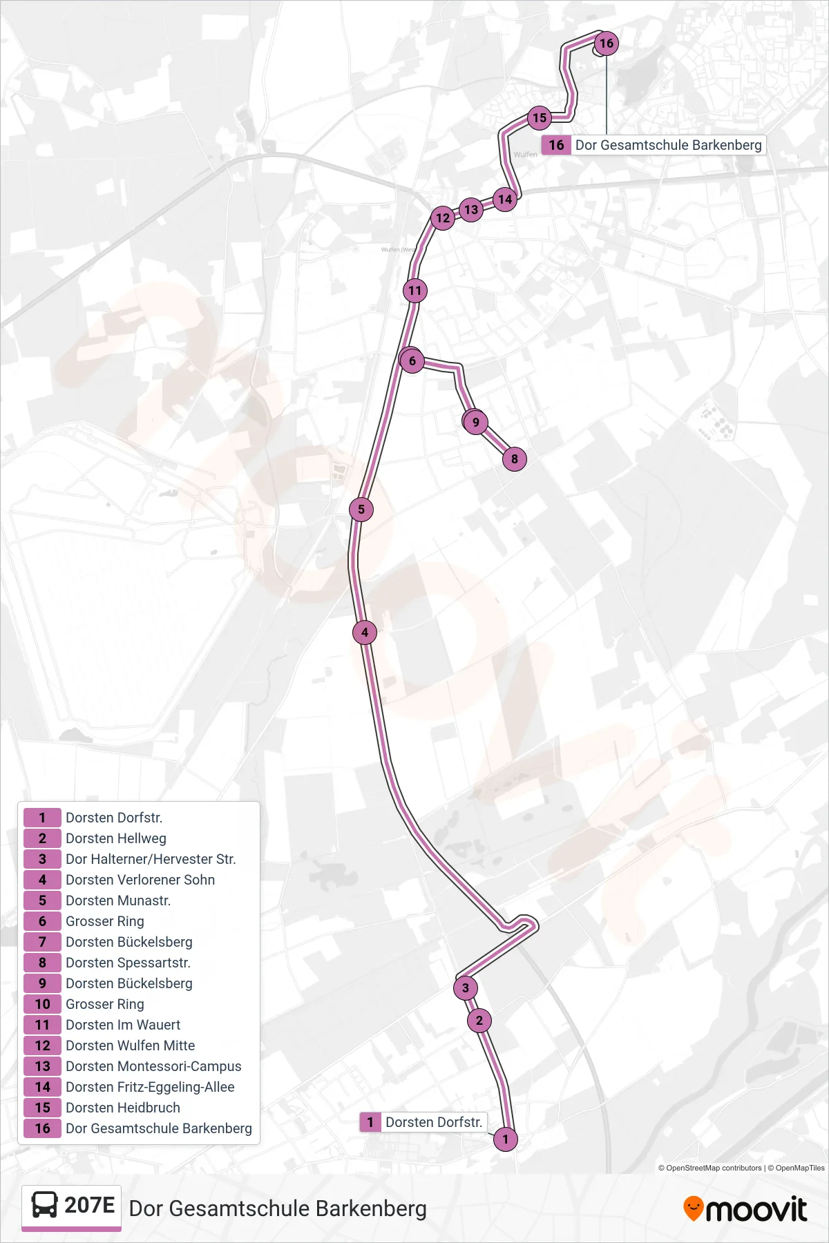 Linie 207E (Bus) Richtung Dor Gesamtschule Barkenberg: Route und Haltestellen auf der Karte
