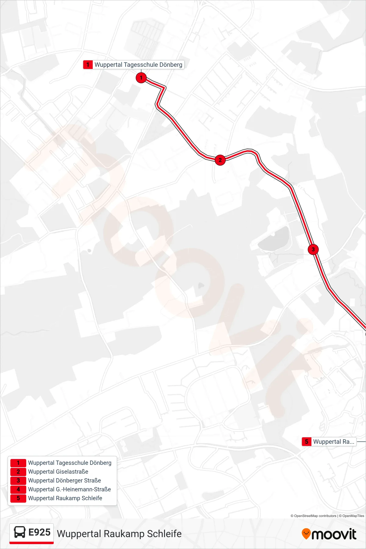 Linie E925 (Bus) Richtung Wuppertal Raukamp Schleife: Route und Haltestellen auf der Karte