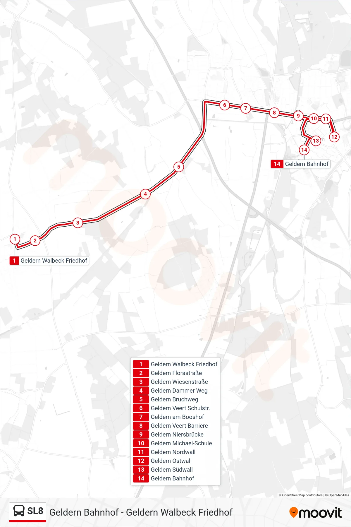 Linie SL8 (Bus) Richtung Geldern Bahnhof: Route und Haltestellen auf der Karte