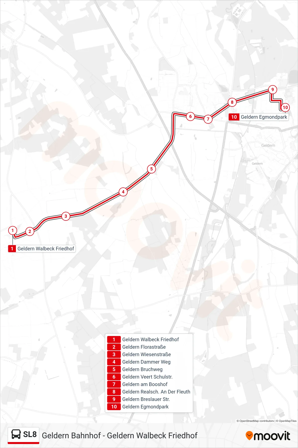 Linie SL8 (Bus) Richtung Geldern Egmondpark: Route und Haltestellen auf der Karte