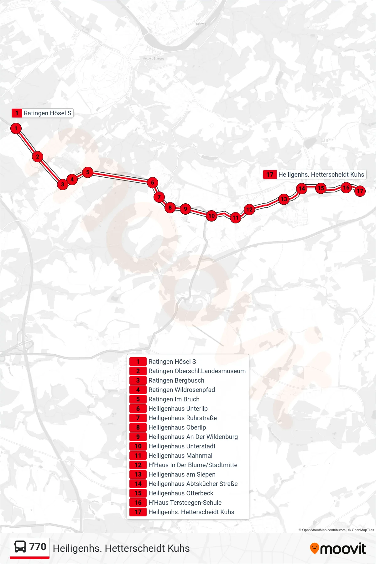 770 bus Line (Heiligenhs. Hetterscheidt Kuhs) route and stops on a map