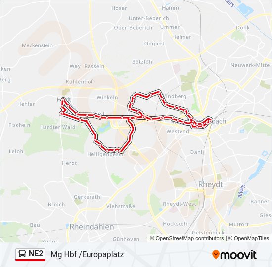 NE2 Bus Line Map