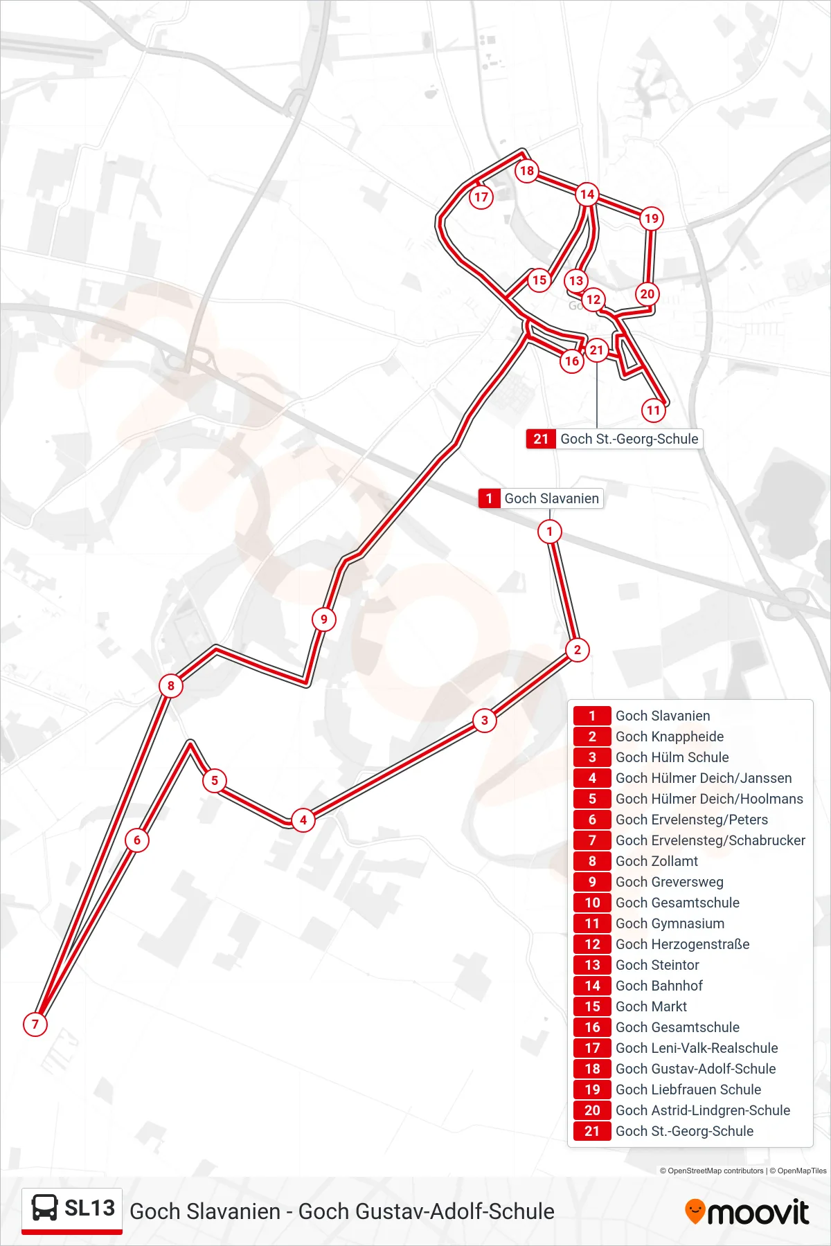 Linie SL13 (Bus) Richtung Goch St.-Georg-Schule: Route und Haltestellen auf der Karte