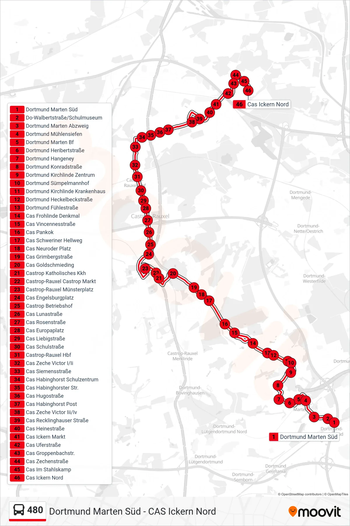 480 bus Line (Cas Ickern Nord) route and stops on a map