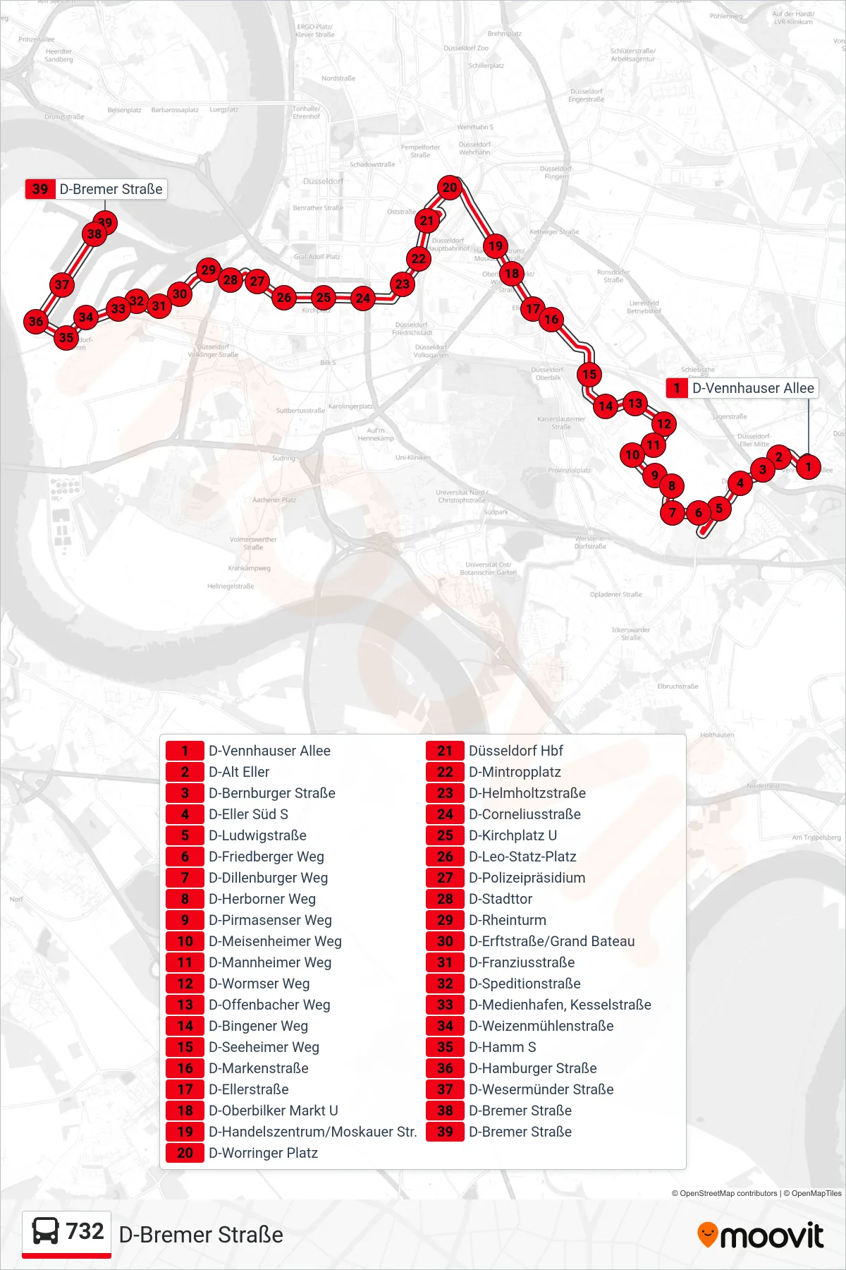Linie 732 (Bus) Richtung D-Bremer Straße: Route und Haltestellen auf der Karte