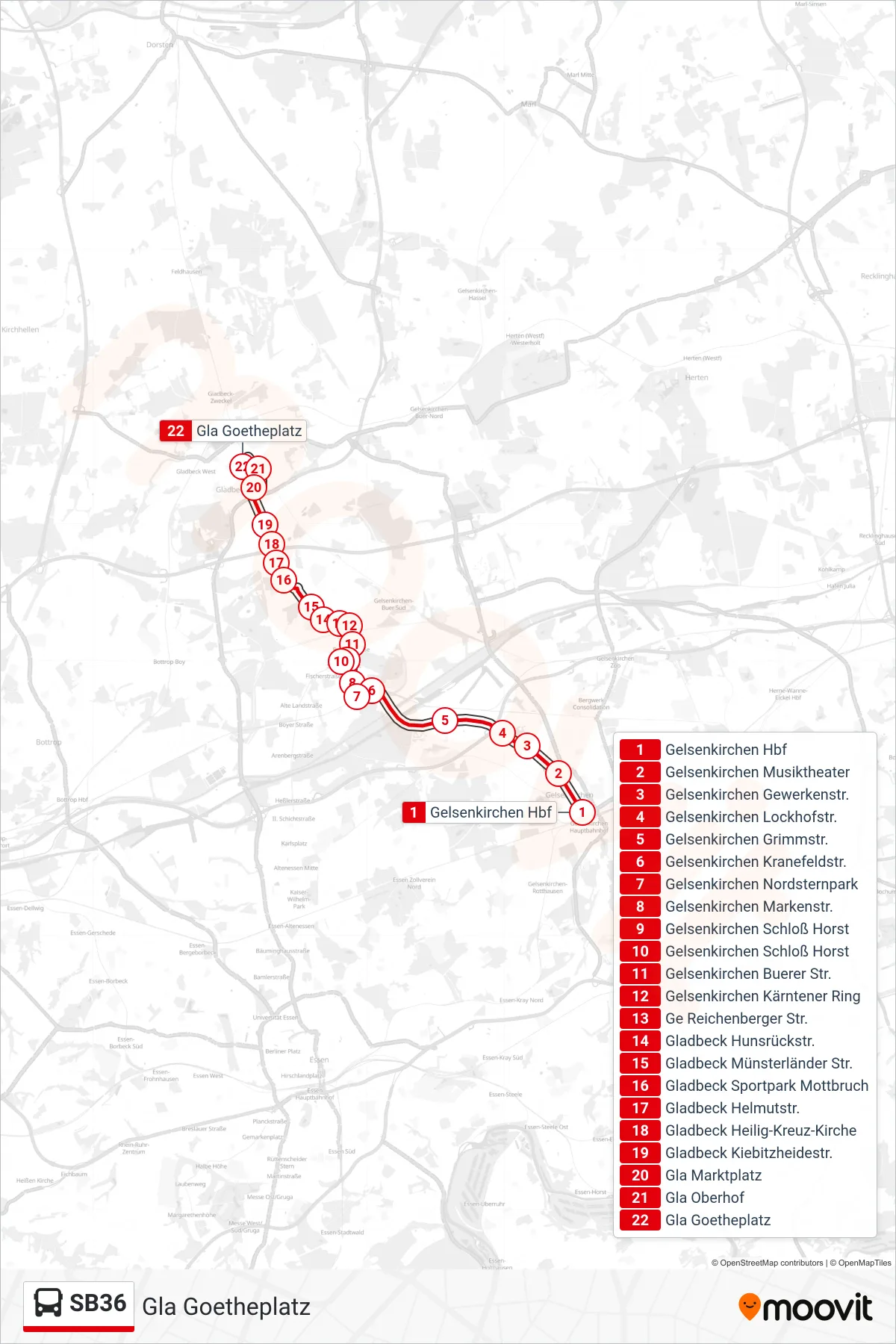 SB36 bus Line (Gla Goetheplatz) route and stops on a map