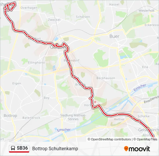 Автобус SB36: карта маршрута