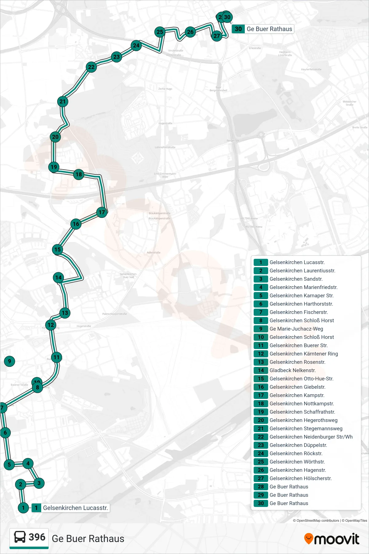 Linie 396 (Bus) Richtung Ge Buer Rathaus: Route und Haltestellen auf der Karte