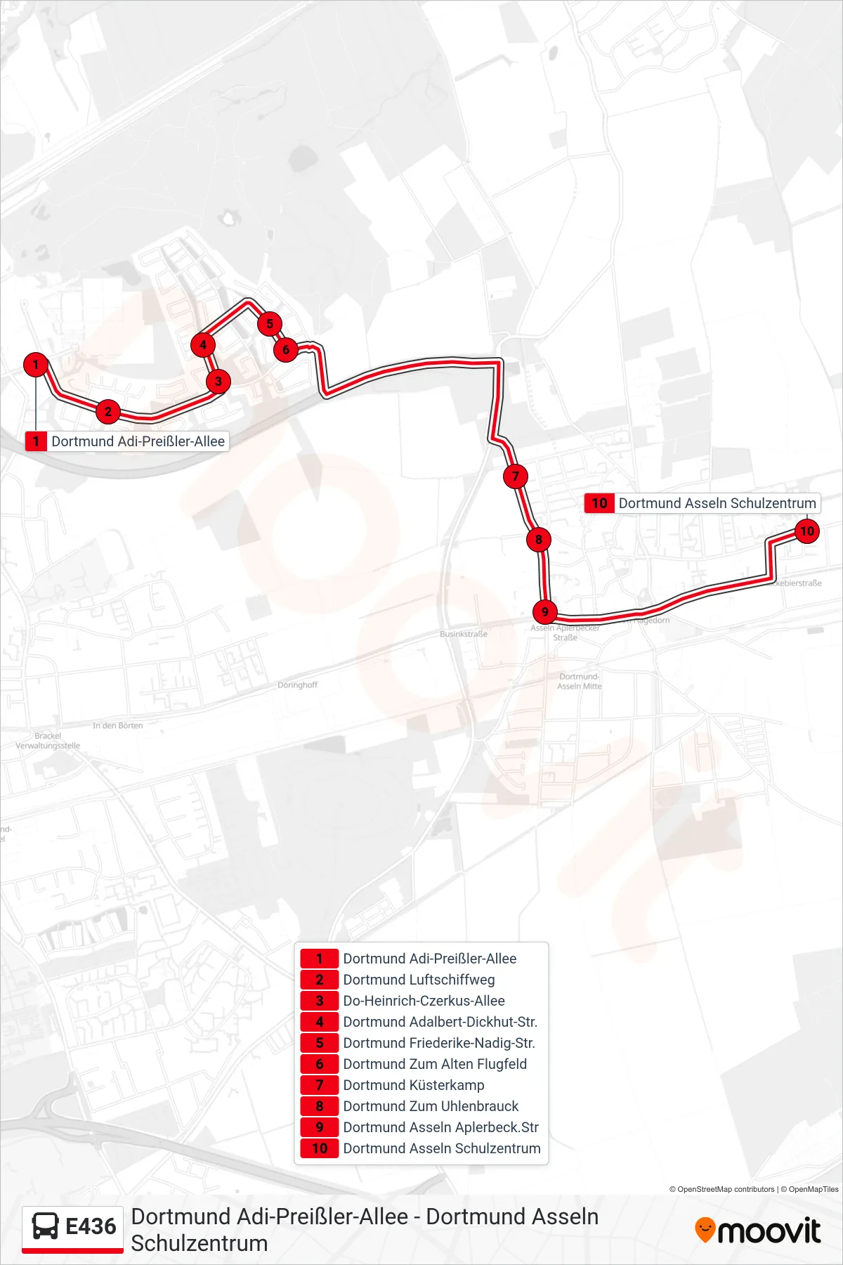Linie E436 (Bus) Richtung Dortmund Asseln Schulzentrum: Route und Haltestellen auf der Karte