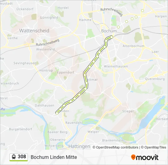 Трамвай 308: карта маршрута