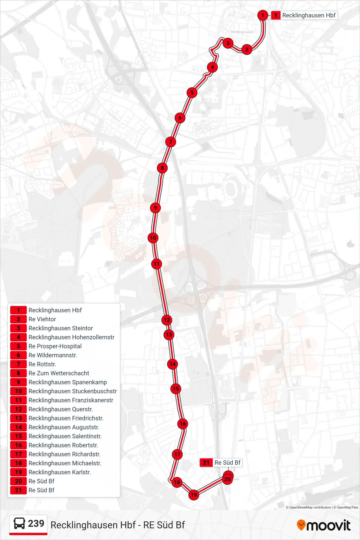 Linie 239 (Bus) Richtung Re Süd Bf: Route und Haltestellen auf der Karte