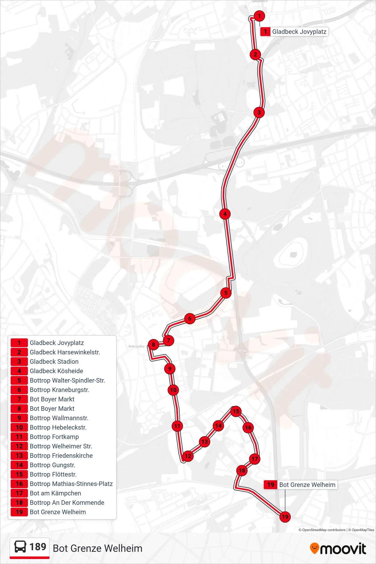 Linie 189 (Bus) Richtung Bot Grenze Welheim: Route und Haltestellen auf der Karte