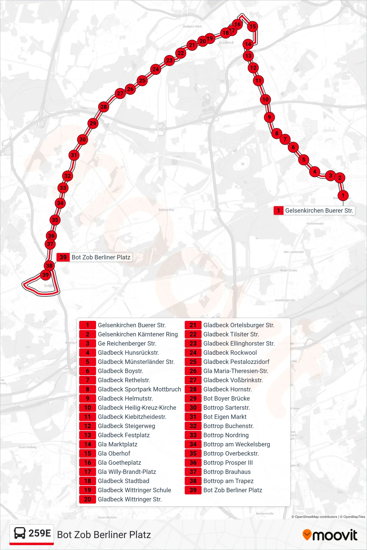 Linie 259E (Bus) Richtung Bot Zob Berliner Platz: Route und Haltestellen auf der Karte