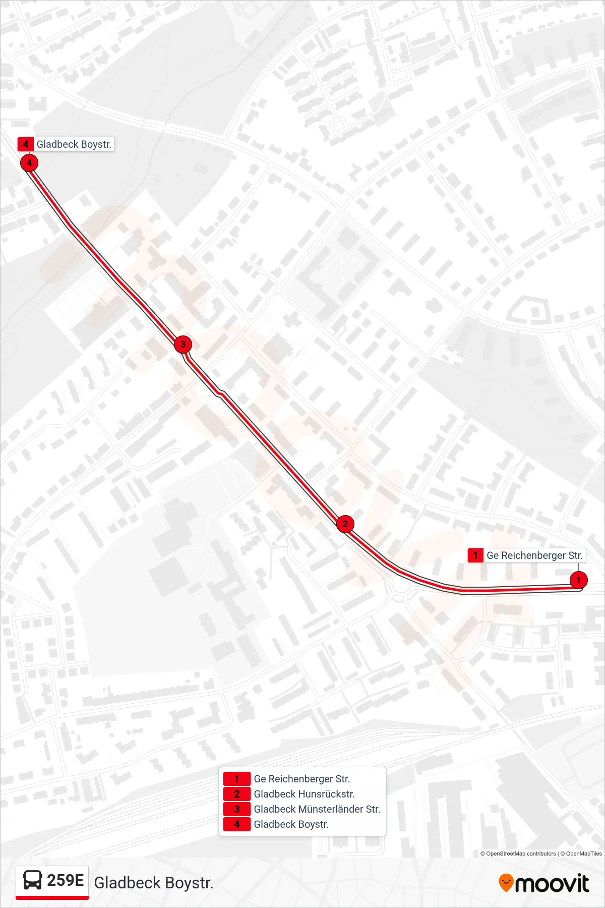 Linie 259E (Bus) Richtung Gladbeck Boystr.: Route und Haltestellen auf der Karte