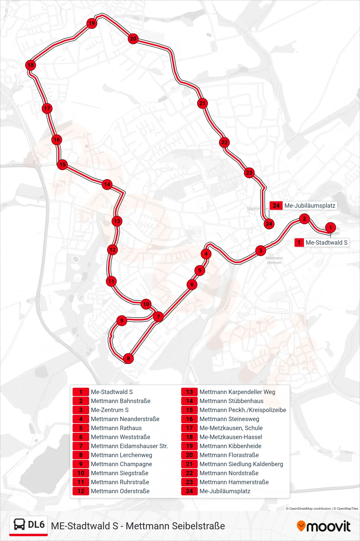 Linie DL6 (Bus) Richtung Me-Jubiläumsplatz: Route und Haltestellen auf der Karte