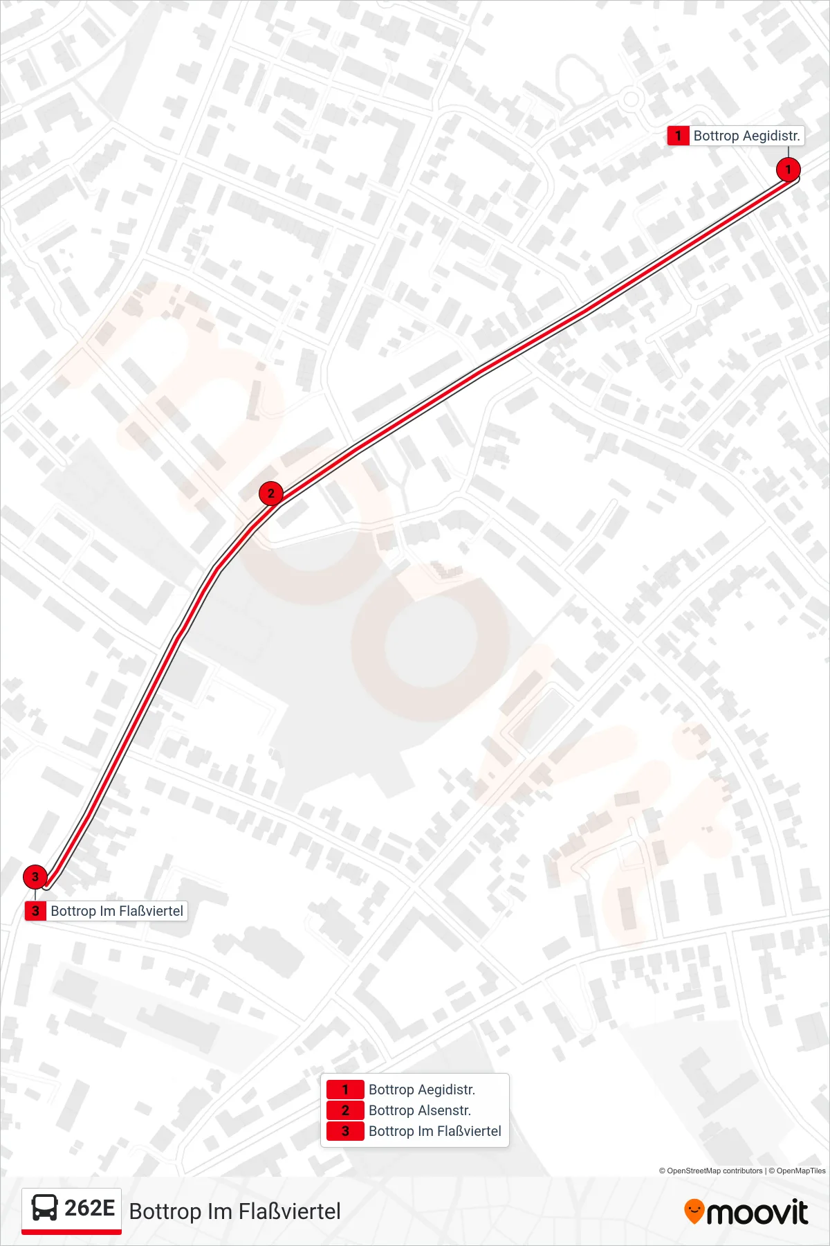 Linie 262E (Bus) Richtung Bottrop Im Flaßviertel: Route und Haltestellen auf der Karte